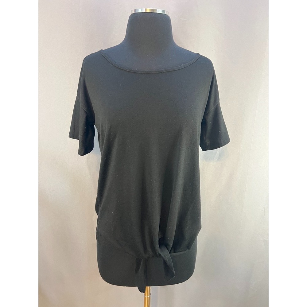 Studio Works Womens S Black Tie Hem Knit Top Minimalist Normcore Y2K Clean Girl